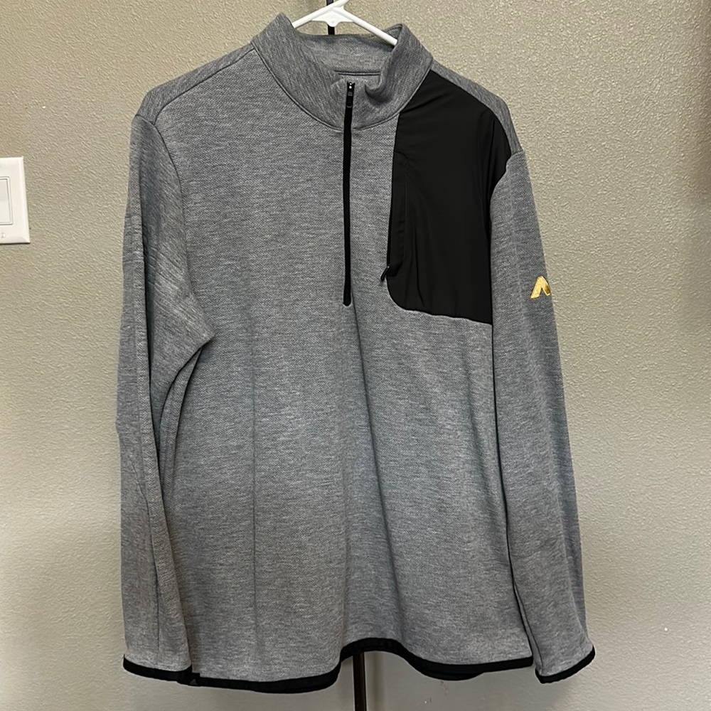 Adidas front zip pull over men’s size, large, gray, and black
